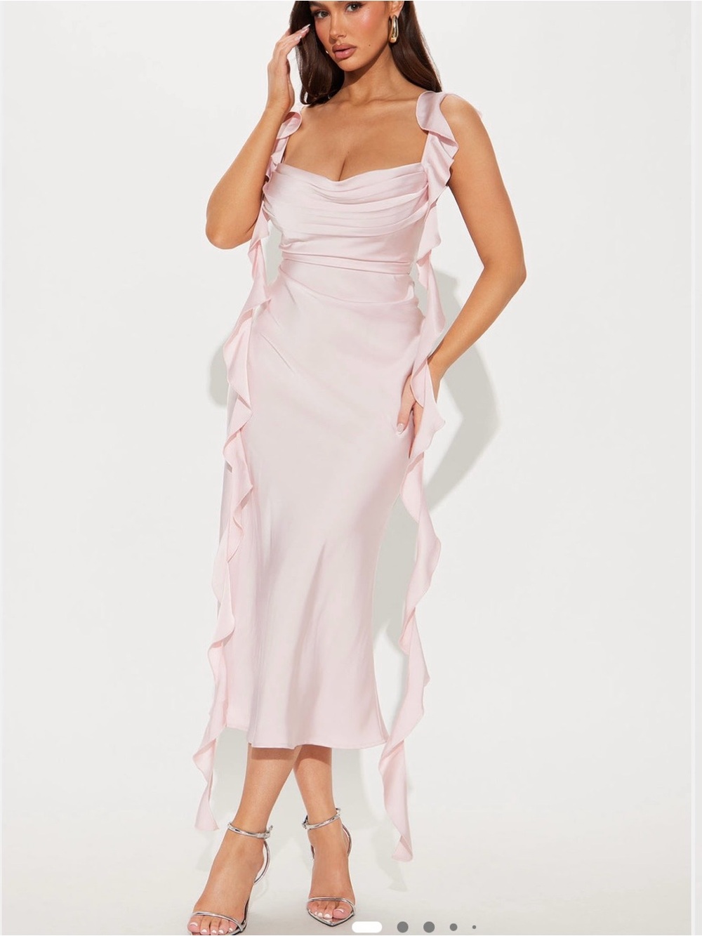 Pink Ruffle Trim Women's Dress